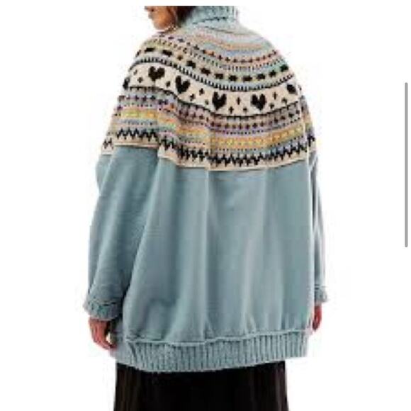 Free People Oversized Cardigan Large Emily Blue NWT - Picture 2 of 11